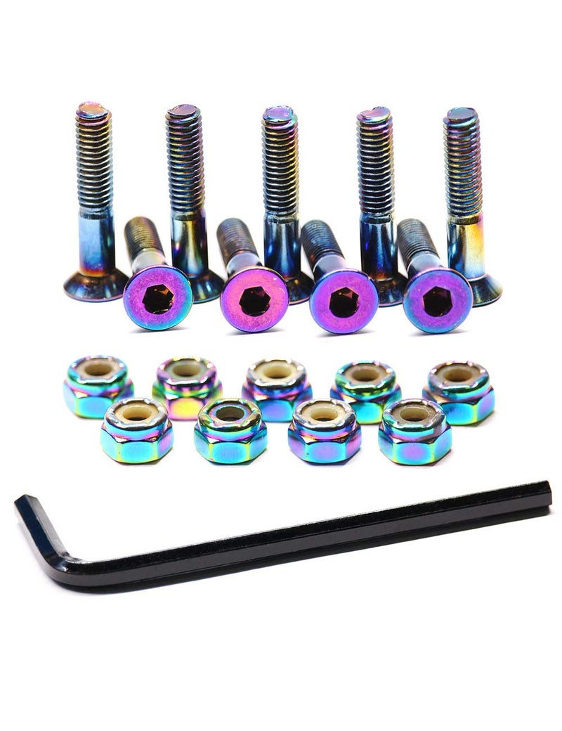 Ever Hardware Skateboard Hardware 9PCS Bolts Set Deck Mounting Screws Nuts Hex Key Skate Parts Outfits Dazzling Color Fasteners Longboard Cruiser Best Mounting 1-1/4", 1", 7/8" (1.0) - Image 1